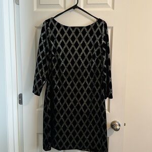 Jessica Howard Evenings Black Velvet and Silver Sparkle Christmas/Holiday Dress